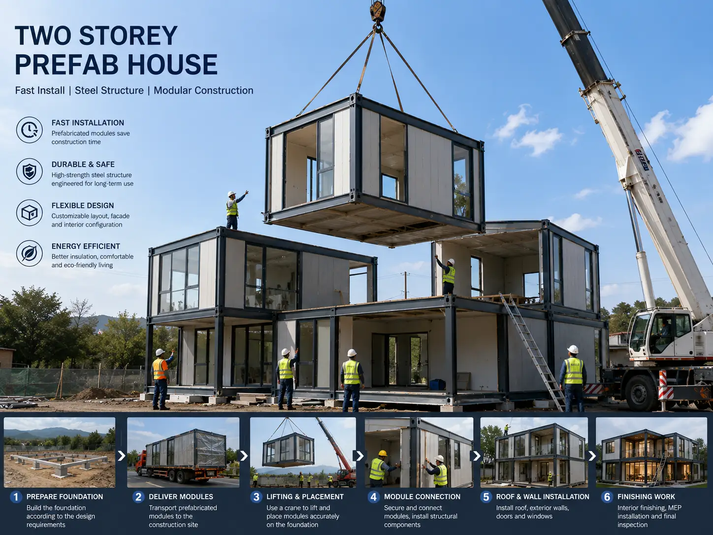 Quick Installation Waterproof 40/30/20Ft Mobile Modular Home 2 3 4 5 Bedroom Tiny House Prefabricated Expandable Container House 3 منزل قابل للفصل
